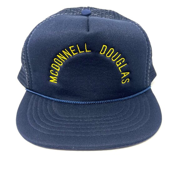 Vintage Mcdonnell Douglas Rope Trucker Hat Snapback Cap Blue Deadstock 80s 90s - Picture 1 of 7